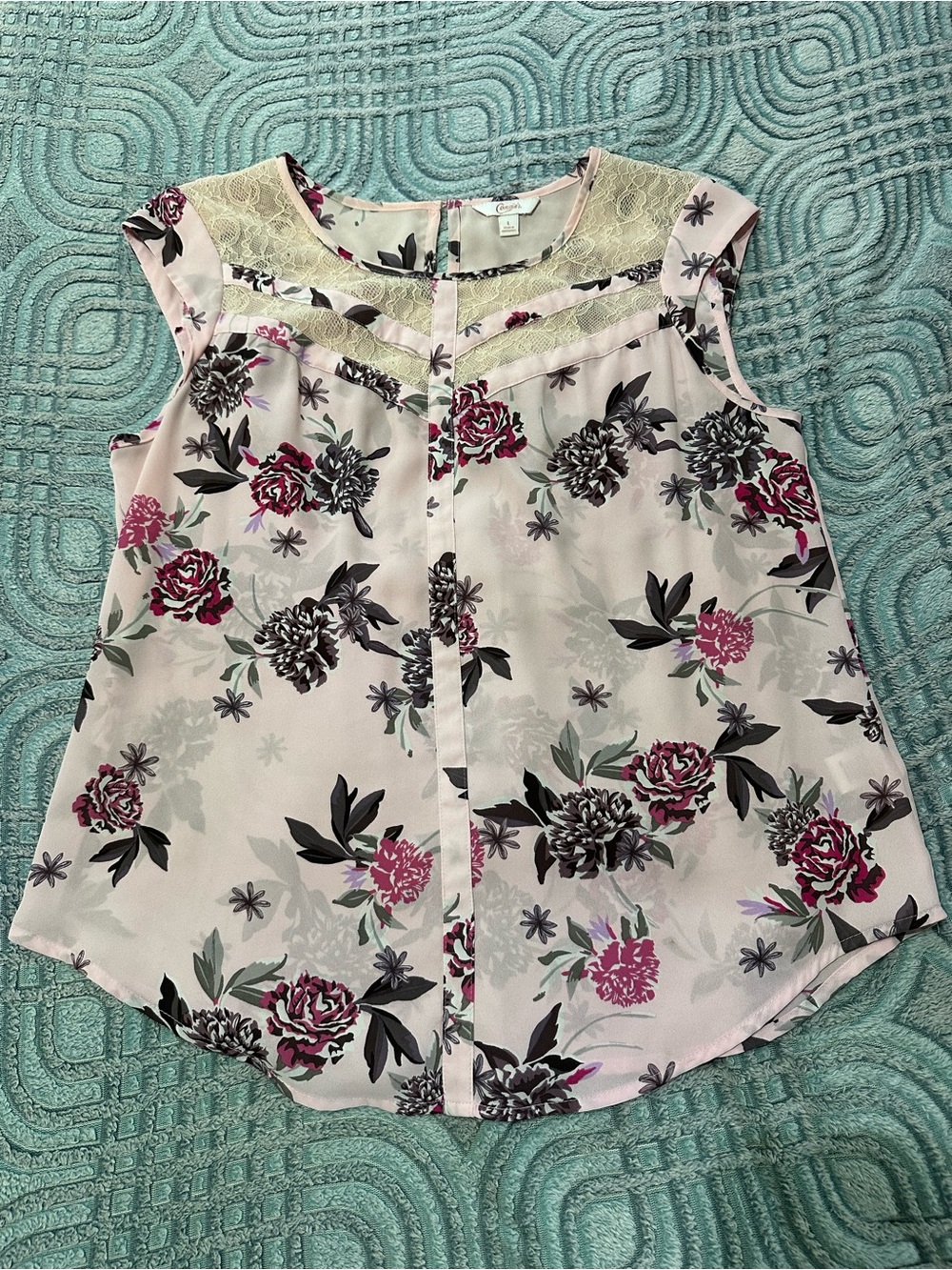 Candie's Pink Floral Lace Yoke Sleeveless Camisole
